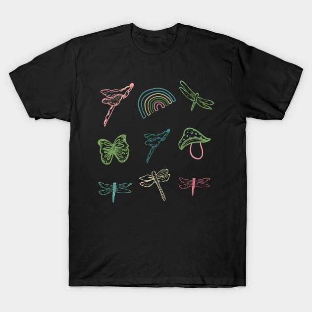 Butterfly, dragonfly and mushroom T-Shirt by GULSENGUNEL